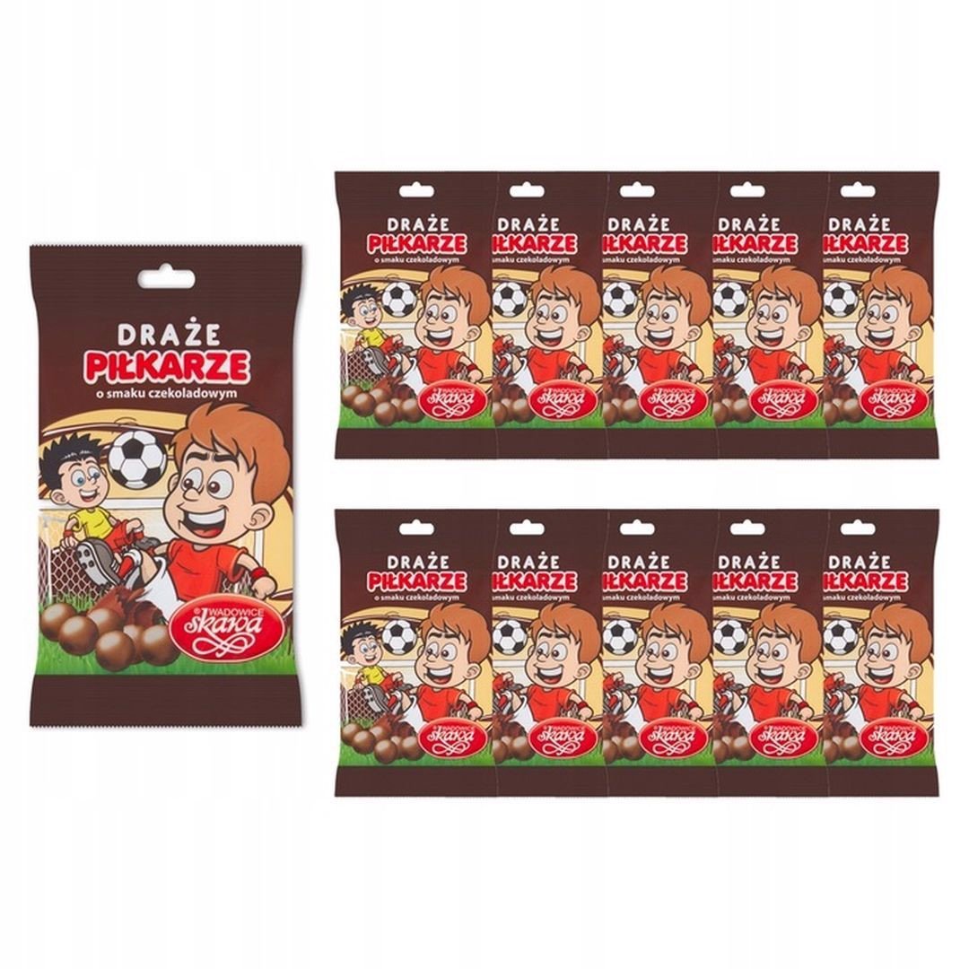 Wadowice Skawa Piłkarze Draże o smaku czekoladowym 70 g x 10 sztuk