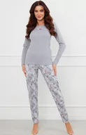 Piżamy damskie - Piżama damska szara z długim rękawem i długimi spodniami Ibena, Kolor szary melanż-wzór, Rozmiar S, Italian Fashion - Intymna - miniaturka - grafika 1