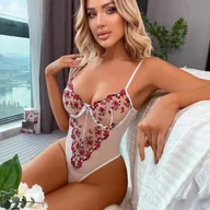 Body - Body transparentne z haftem w kwiaty - XL - miniaturka - grafika 1