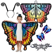 Ozdoby do włosów - Strój Skrzydła Motyla Peleryna 130x95 Motyl Opaska Maska Spinki Zestaw 5w1 - miniaturka - grafika 1