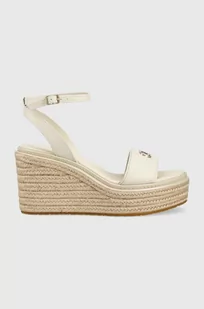 Calvin Klein sandały WEDGE 50HH W/HW - JQ damskie kolor beżowy na koturnie HW0HW01490 - Sandały damskie - miniaturka - grafika 1