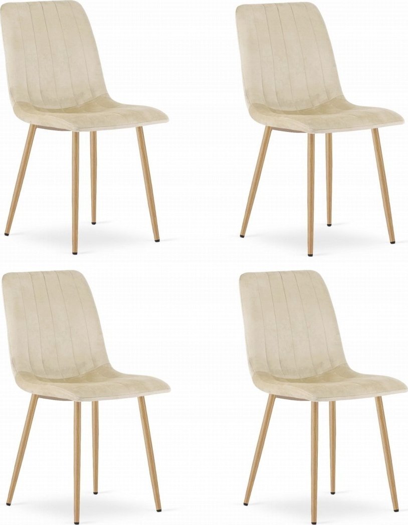 Leobert Krzesło LAVA - jasny beż aksamit / nogi kolor drewna x 4