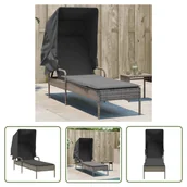 Leżaki ogrodowe - The Living Store Leżanka z zadaszeniem - szara - polirattan - Leżak - miniaturka - grafika 1