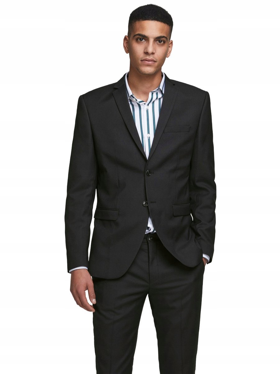 JACK & JONES MARYNARKA Z WEŁNĄ CZARNA ELEGANCKA 50 6BA