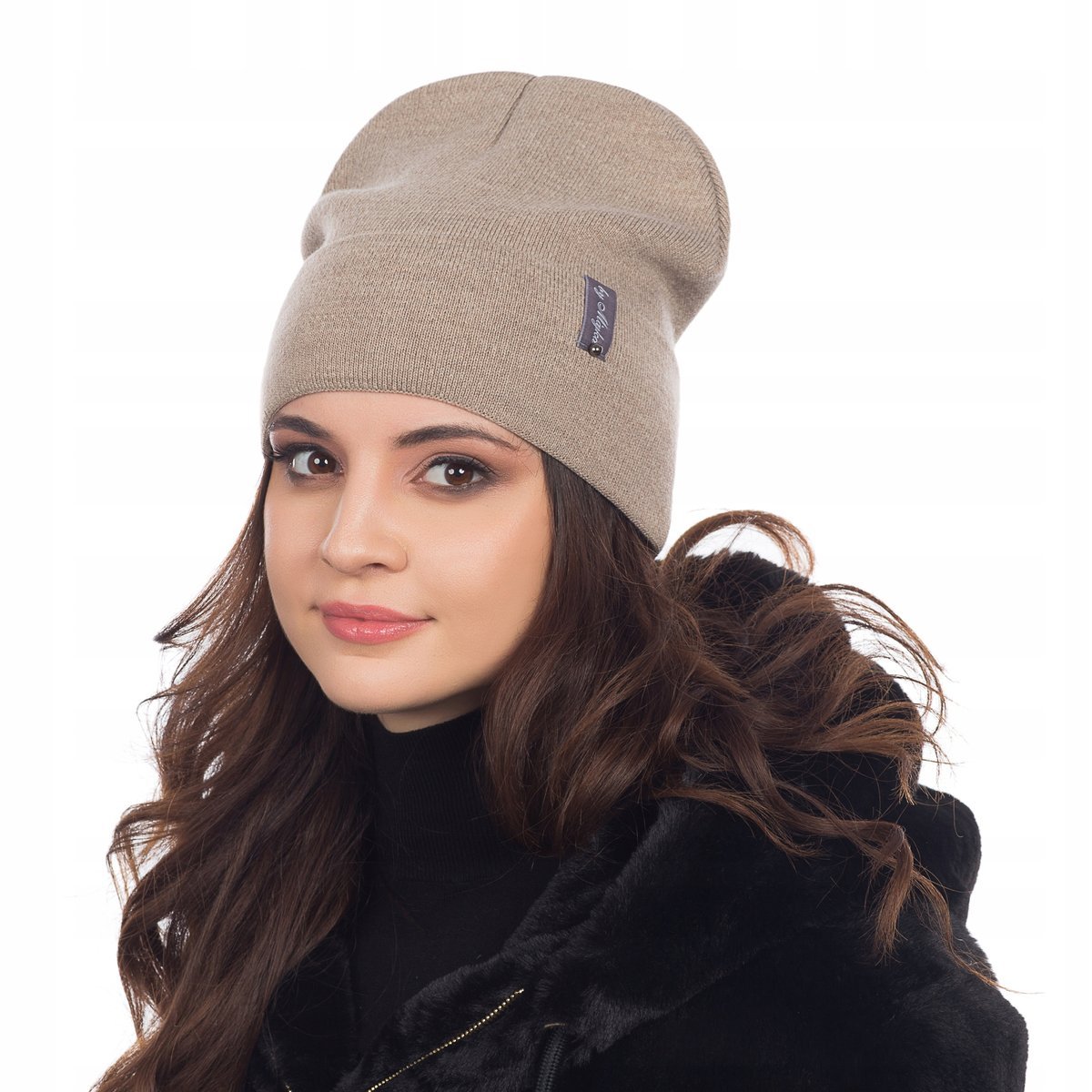 Czapka Damska Zimowa Jesienna Ciepła Zimę Wywijana Polska Marka Beżowa