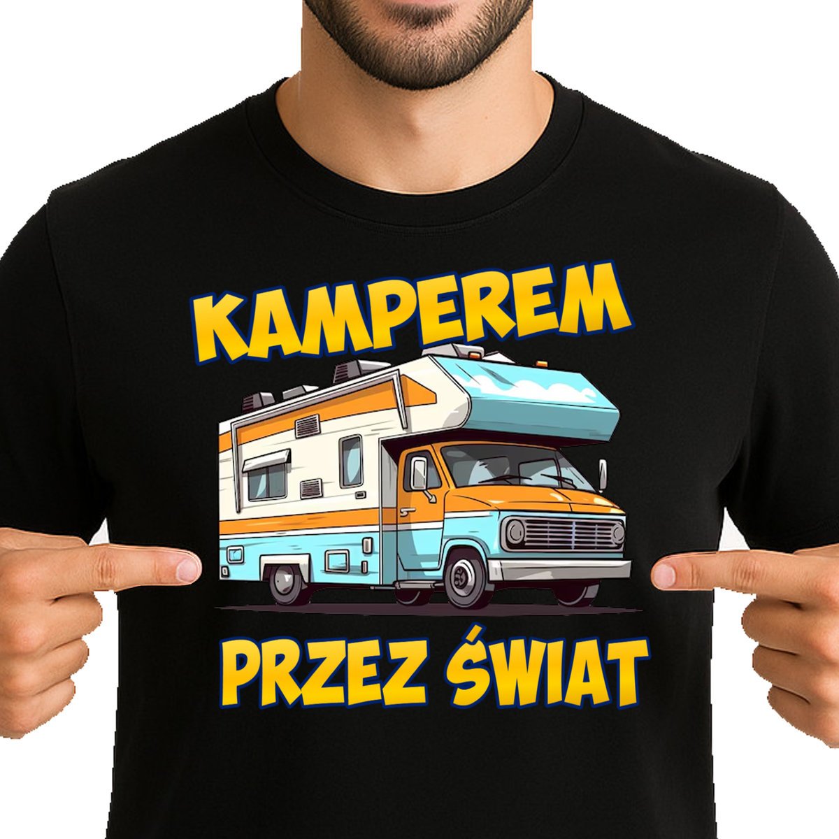 KOSZULKA MĘSKA KAMPEREM PRZEZ ŚWIAT CAMPER CAMPING PREMIUM XXL 3453 CZARNA