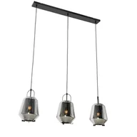 Lampy sufitowe - QAZQA Lampa wisząca czarna z dymionym szkłem 23 cm podłużna 3-punktowa - Kevin - miniaturka - grafika 1