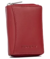 Portfele - Skórzany portfel damski Rovicky na zatrzask portmonetka na karty dokumenty gotówkę, czerwony - miniaturka - grafika 1