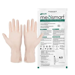 Rękawiczki chirurgiczne sterylne 6.5 lateksowe pudrowane Medismart 1 para - Rękawiczki jednorazowe - miniaturka - grafika 1