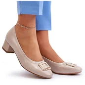 Czółenka - Vinceza Lakierowane Czółenka Na Klocku Z Ozdobą Beżowe Enollia beżowy - miniaturka - grafika 1