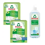 Środki do zmywarek - Frosch Tabletki do zmywarek All in One limonkowe + Nabłyszczacz na bazie Bioalkoholu Zestaw 2 x 50 szt. + 750 ml - miniaturka - grafika 1