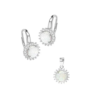 Srebrny komplet kolczyki zawieszka White Opal - Zestawy biżuterii dla kobiet - miniaturka - grafika 1