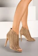 Sandały damskie - Ciemnobeżowe Ażurowe Sandały Vices na Szpilce Seladith - miniaturka - grafika 1