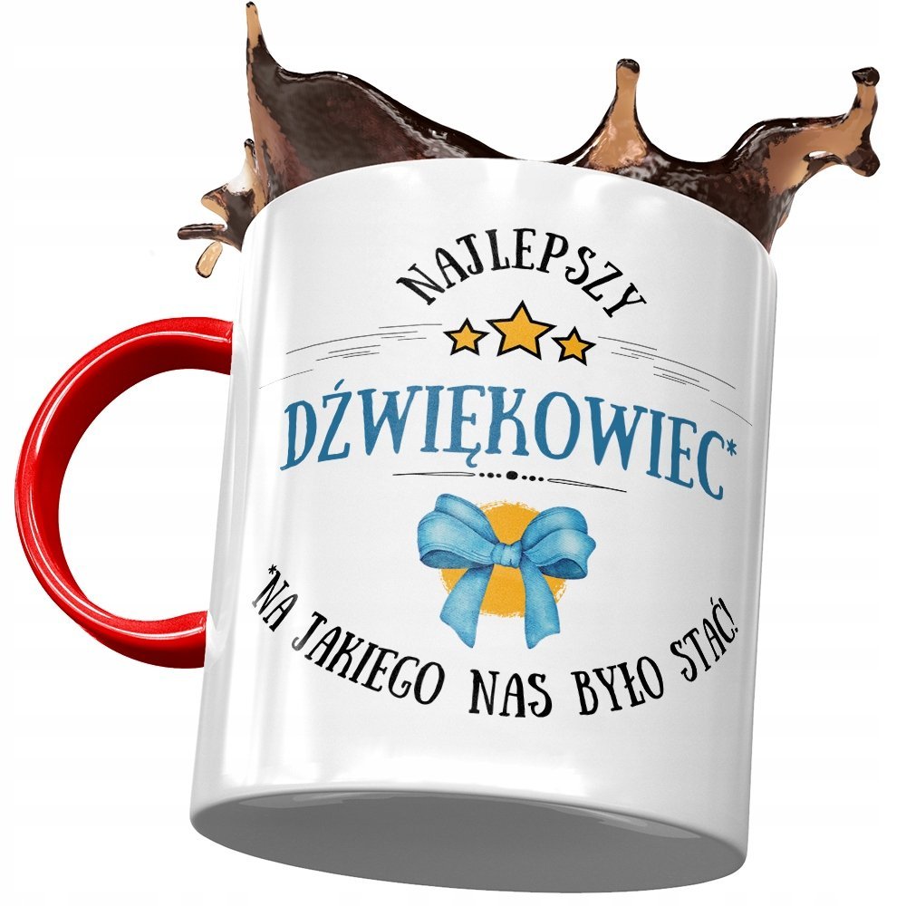Kubek Czerwony Dla Dźwiękowca Najlepszy Na Prezent z Nadrukiem ze Zdjęciem + Opakowanie na prezent (wzór 02)