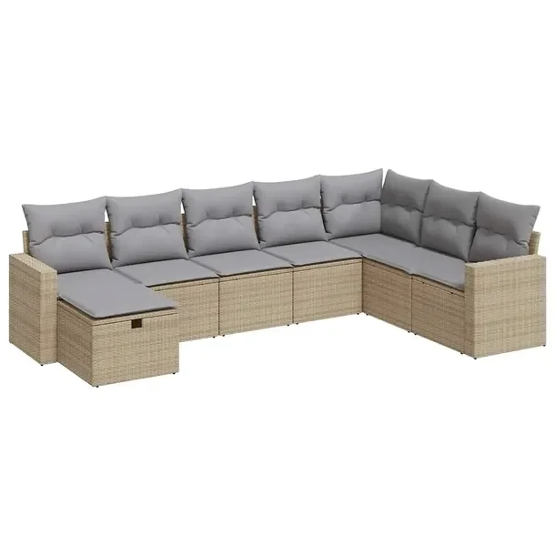 Beżowy zestaw mebli ogrodowych z rattanem PE, wymiary: 65,5 x 62 x 69 cm