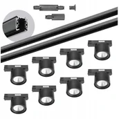 Lampy sufitowe - Zestaw szynowy 3 fazowy szyna 2m+2m, 8x Led 10W, łącznik prosty Czarny - miniaturka - grafika 1