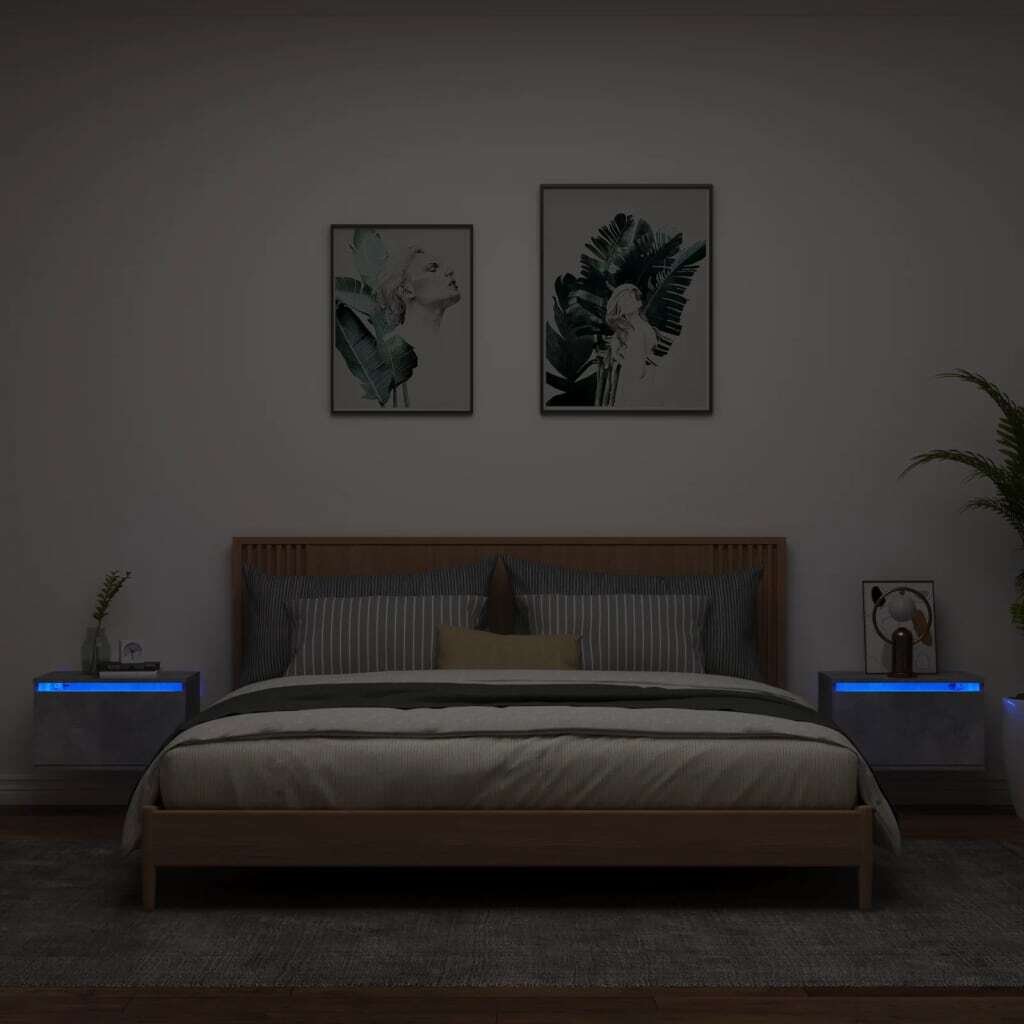 Szafki nocne naścienne z oświetleniem LED 2 szt. Szary beton