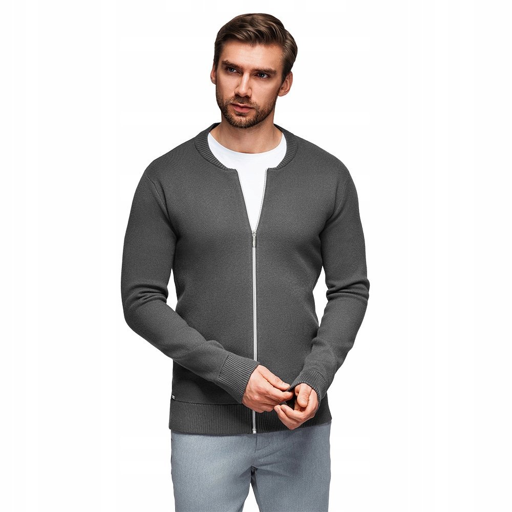 Rozpinany męski sweter gładki na zamek - grafitowy V2 OM-SWZS-0146 r. XL