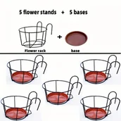 Inne - TEMU 5 stojaków na kwiaty z 5 podstawami, metalowe czarne stojaki na kwiaty balkonowe, balustrady wiszące, balustrady, regały magazynowe, zielone - miniaturka - grafika 1