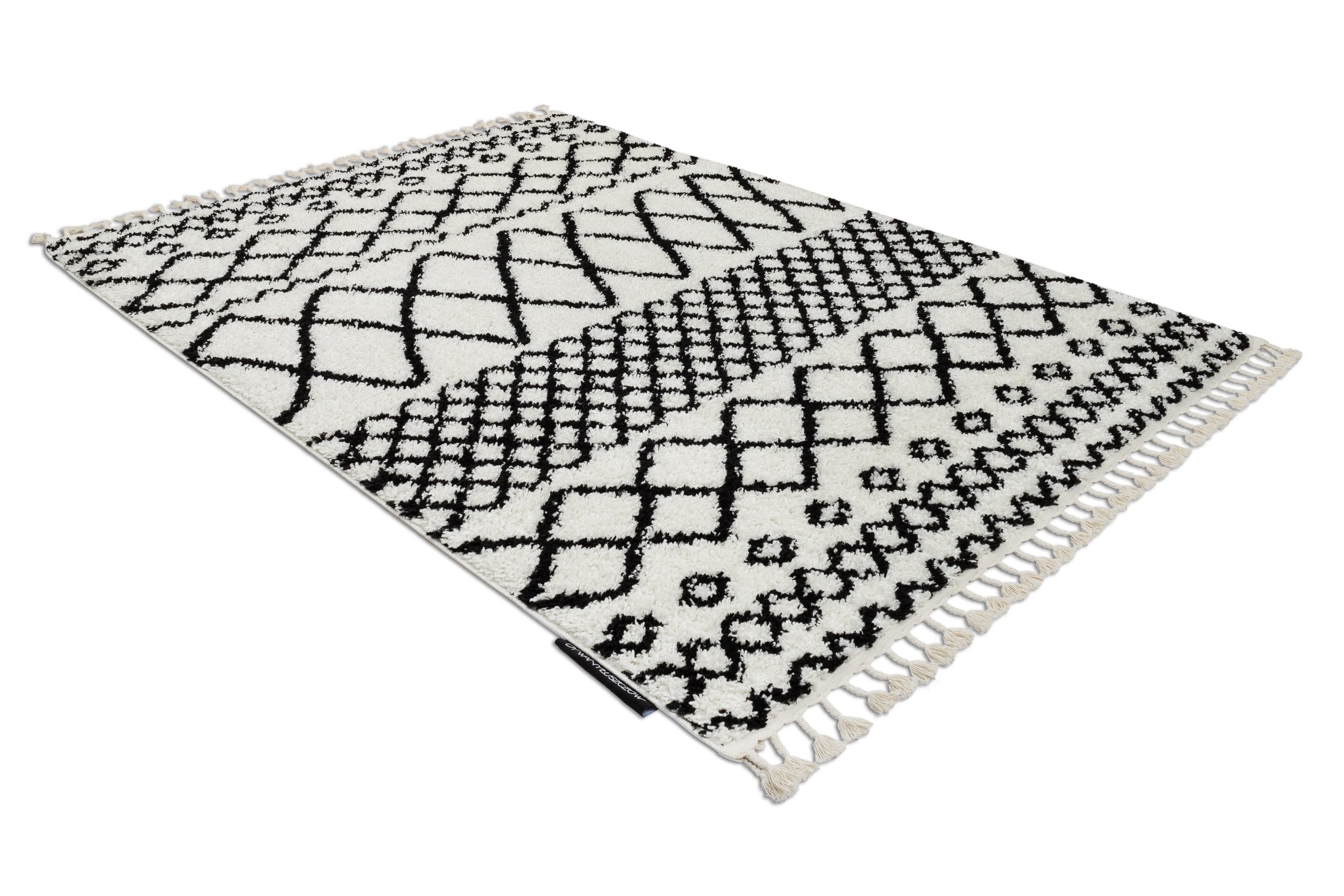 Dywan BERBER SAFI N9040 biały / Frędzle berberyjski marokański shaggy czarny 240x330 cm