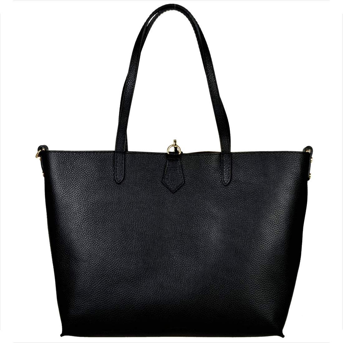 Borse in Pelle Torebka shopper skórzana czarna z kosmetyczką