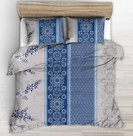 Pościel - Pościel z kory 220x200 granatowe szare pionowe pasy - miniaturka - grafika 1