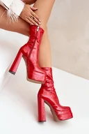 Botki damskie - Lakierowane Botki Na Platformie I Wysokim Słupku Czerwone Lotisha - Butosklep - miniaturka - grafika 1