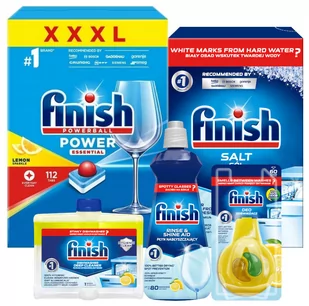 Finish Zestaw Do Zmywarki - Tabletki Do Zmywarki Power Essential Lemon 112 Sztuk + Sól 1,5 Kg + Czyścik + Nabłyszczasz + Odświeżacz - Środki do zmywarek - miniaturka - grafika 1