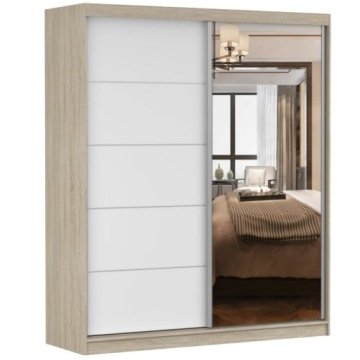 Szafa przesuwna Bella 180x61 Sonoma/biały+lustro półki pojemna Producent