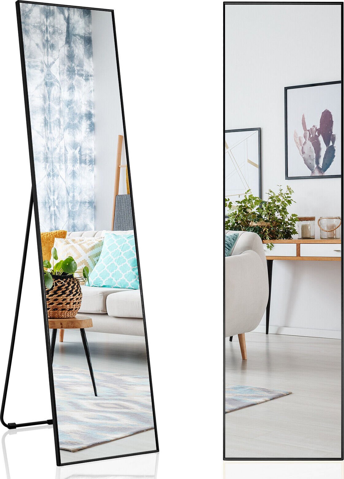 COSTWAY Lustro 160 x 40 cm, lustro stojące i ścienne 3 w 1, lustro do garderoby, lustro do sypialni, salonu i przedpokoju czarne