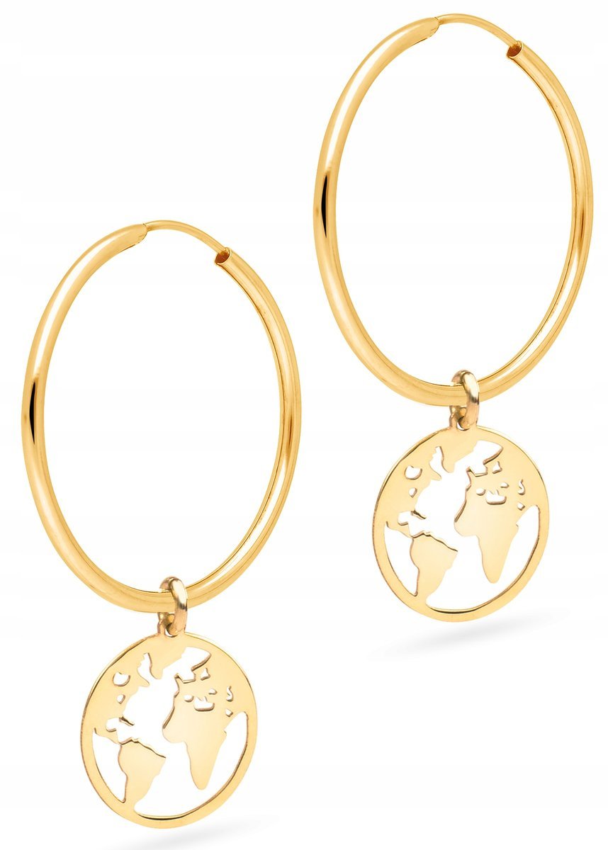 PIĘKNE ZŁOTE KOLCZYKI WISZĄCE MAPA ŚWIATA 585