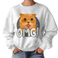 Bluzy damskie - Biała Bluza Damska Dresowa OMG! Zabawne Kolorowe Wzory Rozmiar M - miniaturka - grafika 1
