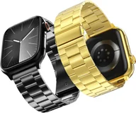 Akcesoria do zegarków - Pasek do Apple Watch Stal Regulowany 42-49 mm Czarny Złoty 2 szt - miniaturka - grafika 1