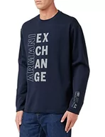 Swetry męskie - Armani Exchange Męska bluza z kapturem, nadrukowane logo, kontrastowe ściągacze, sweter granatowy, duży - miniaturka - grafika 1