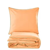 Pościel - Pościel Basic 160X200 Morela Lamówka Butelkowa Zieleń - miniaturka - grafika 1