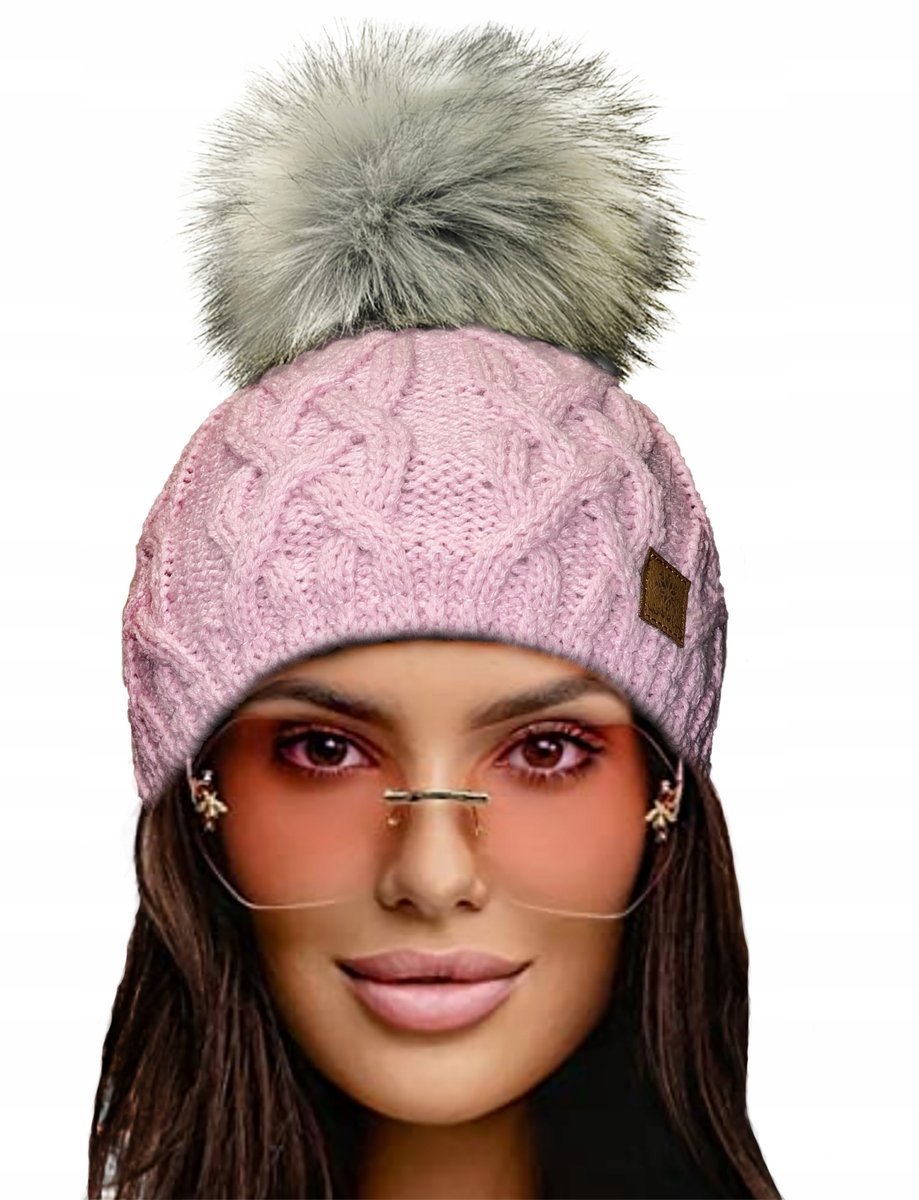 Zimowa CZAPKA CIEPŁA pompon i polar Woolk Debora