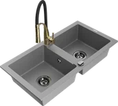 Zlewozmywaki z baterią - Mexen Mario zlewozmywak granitowy 2-komorowy z baterią kuchenną Aster, szary - 6504-71-73450-57-B - miniaturka - grafika 1