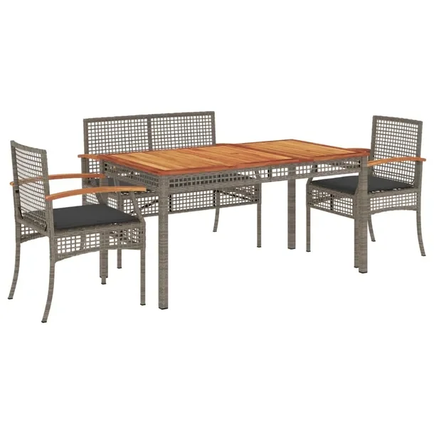 Zestaw mebli ogrodowych szary rattan PE, stół 140x80x75 cm, ławka 108x57