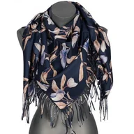 Apaszki i szaliki damskie - Chusta damska przejściowa w KWIATY na prezent z frędzlami RCC28-7 granat - miniaturka - grafika 1
