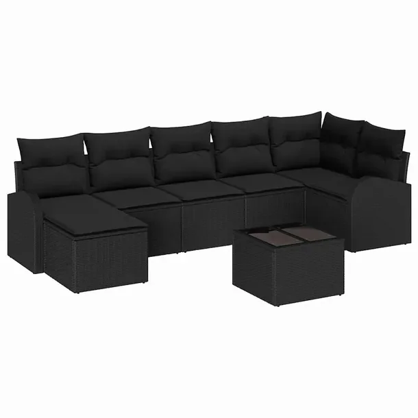 Zestaw narożny do ogrodu, 8 elementów, naturalny rattan, czarny