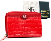 Portfele - Portfel damski skórzany Rovicky pojemny na karty i dokumenty portmonetka na suwak, czerwony - miniaturka - grafika 1