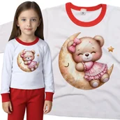 Piżamy dla dziewczynek - Piżama dziecięca Miś W Różowej Sukience Tulący Księżyc Dzień Misia 86/92 - VoloDonum - miniaturka - grafika 1