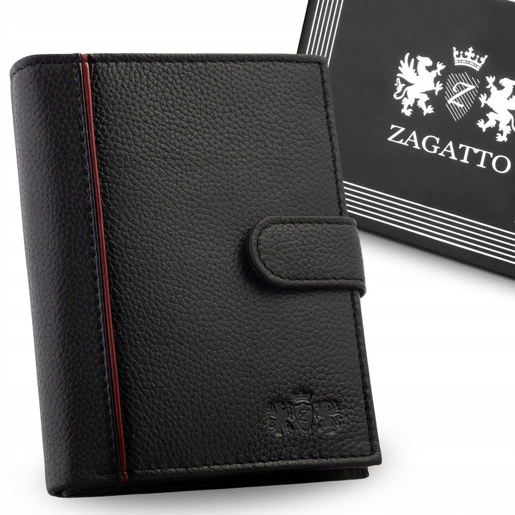 Portfel męski skórzany czarny pionowy skóra naturalna ochrona RFID ZAGATTO