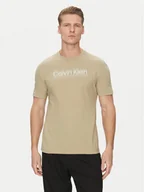 Koszulki męskie - Calvin Klein T-Shirt Double Logo K10K114149 Beżowy Regular Fit - miniaturka - grafika 1