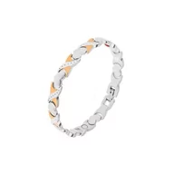 Bransoletki - Bransoletka Magnetyczna Ze Stali Jubilerskiej 316L Srebrno-Złota, Ogniwa X, Serca - miniaturka - grafika 1