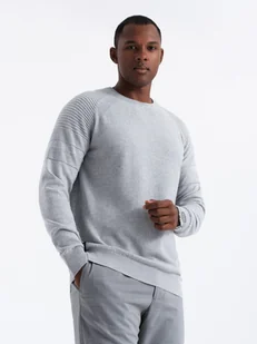 Sweter męski raglanowy z prążkowanymi rękawami szary melanż V3 OM-SWSW-0144 - Ombre Clothing - Swetry męskie - miniaturka - grafika 1