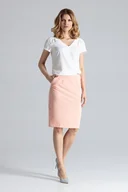 Spódnice - Ołówkowa SPÓDNICA elegancka z kieszeniami różowa L - miniaturka - grafika 1