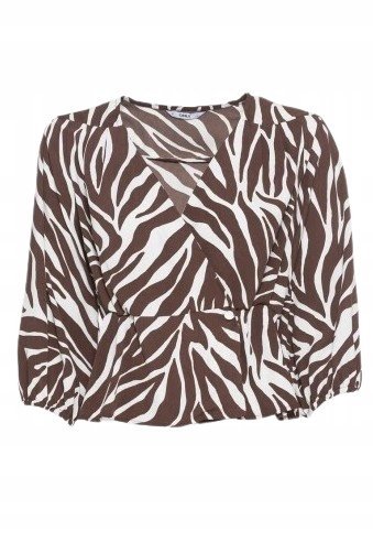 Only Bluzka Damska Biało Brązowa Zebra Dekolt Serek S Kwb