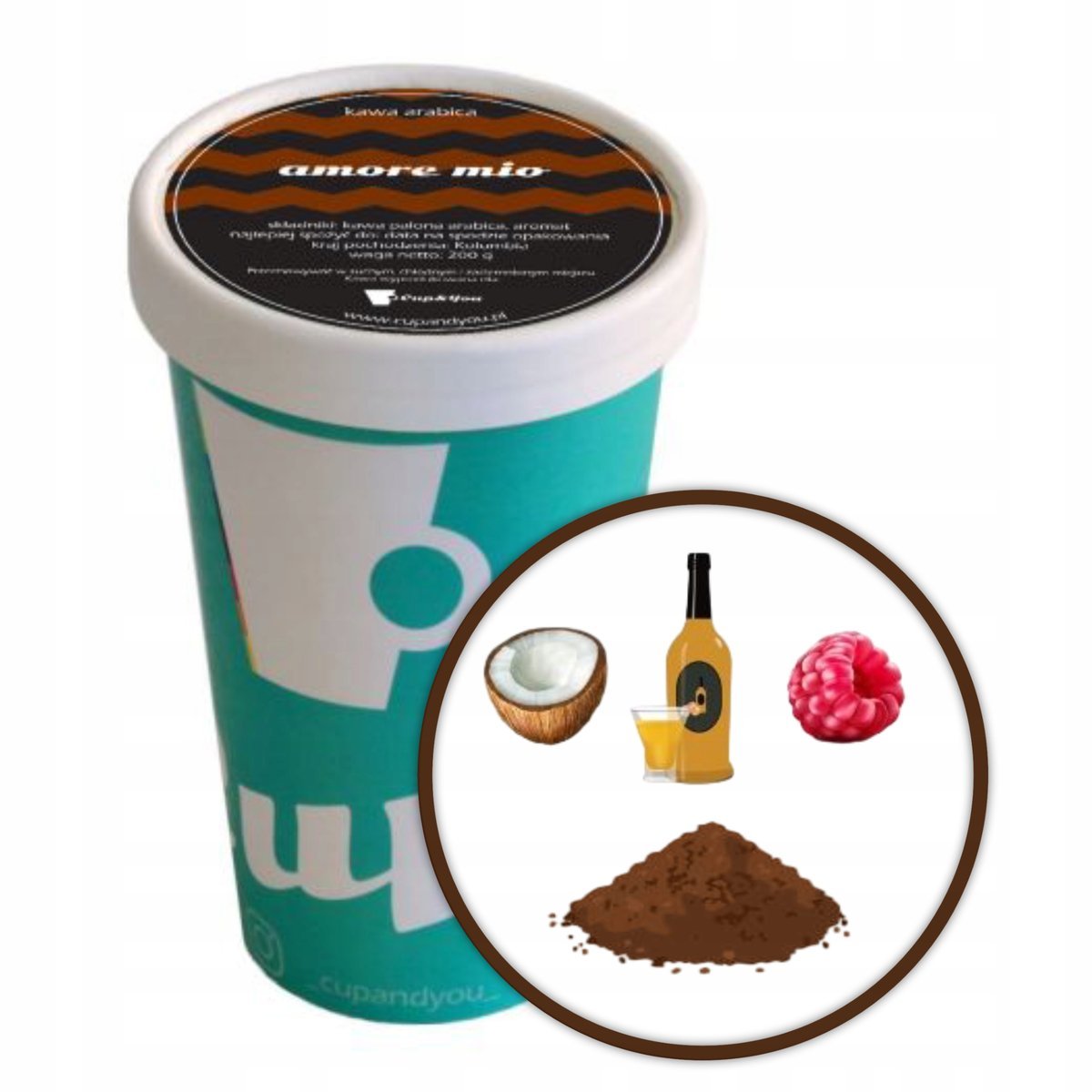 Kawa aromatyzowana deserowa smak AMORE MIO mielona ARABICA PREMIUM 200g - smakowa uczta dla podniebienia