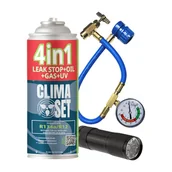 Serwis klimatyzacji - Gaz do klimatyzacji ClimaSet 4w1 R134a 626 g, z przewodem z manometrem i latarką UV - miniaturka - grafika 1